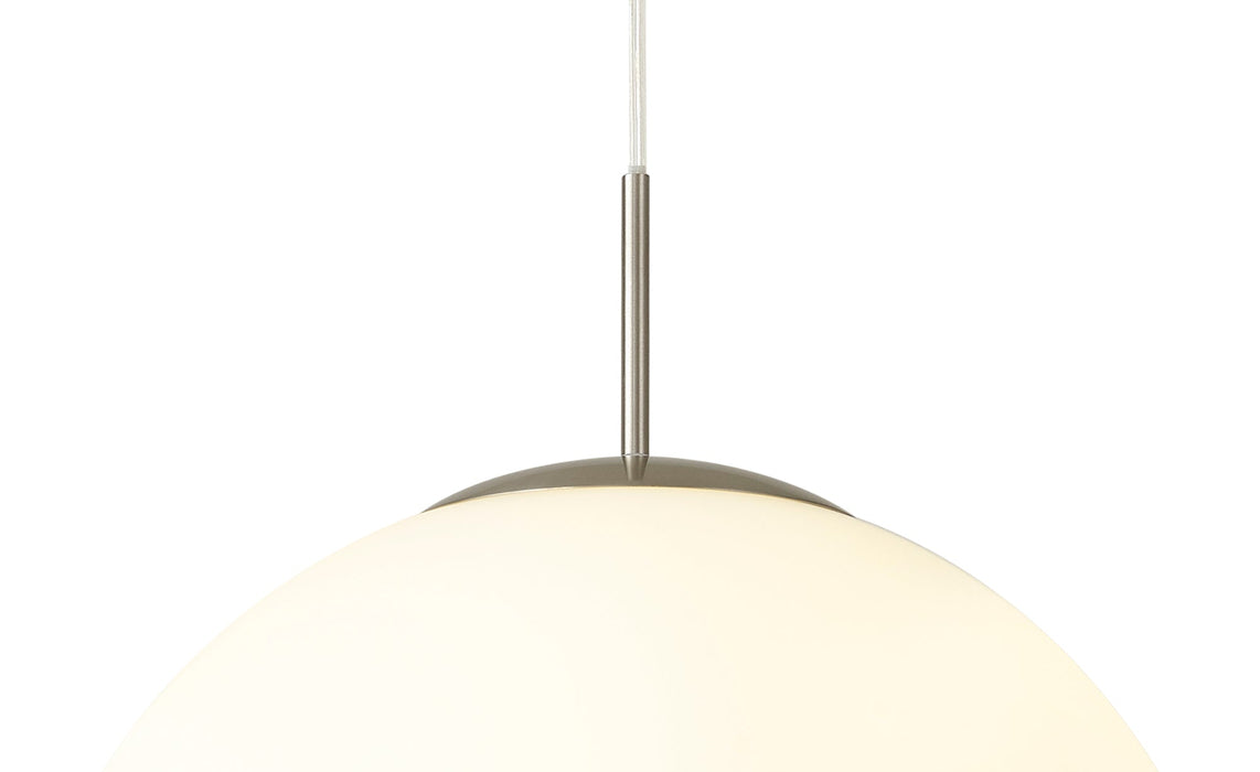 Deco Miranda Large Ball Pendant 1 Light E27 Satin Nickel Suspension With Frosted White Glass Globe • D0652