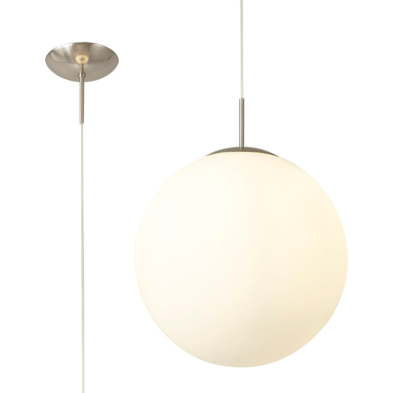 Deco Miranda Large Ball Pendant 1 Light E27 Satin Nickel Suspension With Frosted White Glass Globe • D0652