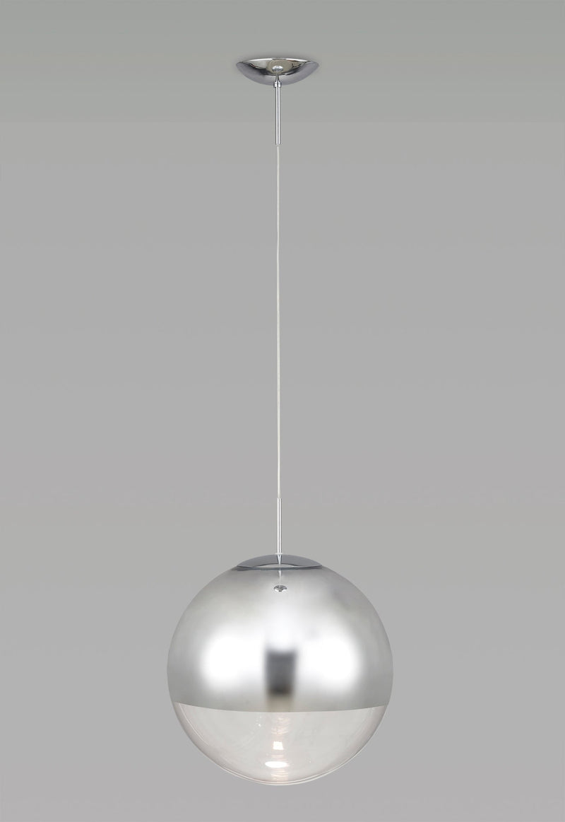 Deco Miranda Large Ball Pendant 1 Light E27 Polished Chrome Suspension With Mirrored/Clear Glass Globe • D0653