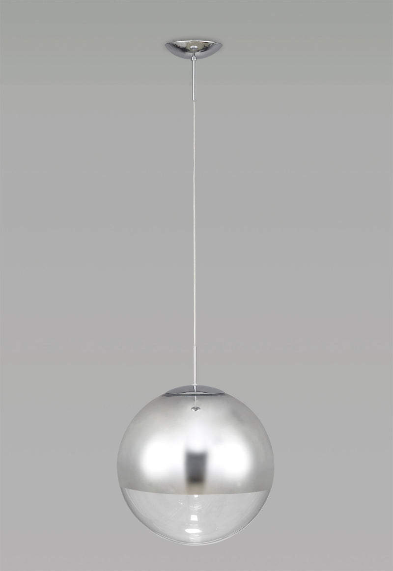 Deco Miranda Large Ball Pendant 1 Light E27 Polished Chrome Suspension With Mirrored/Clear Glass Globe • D0653