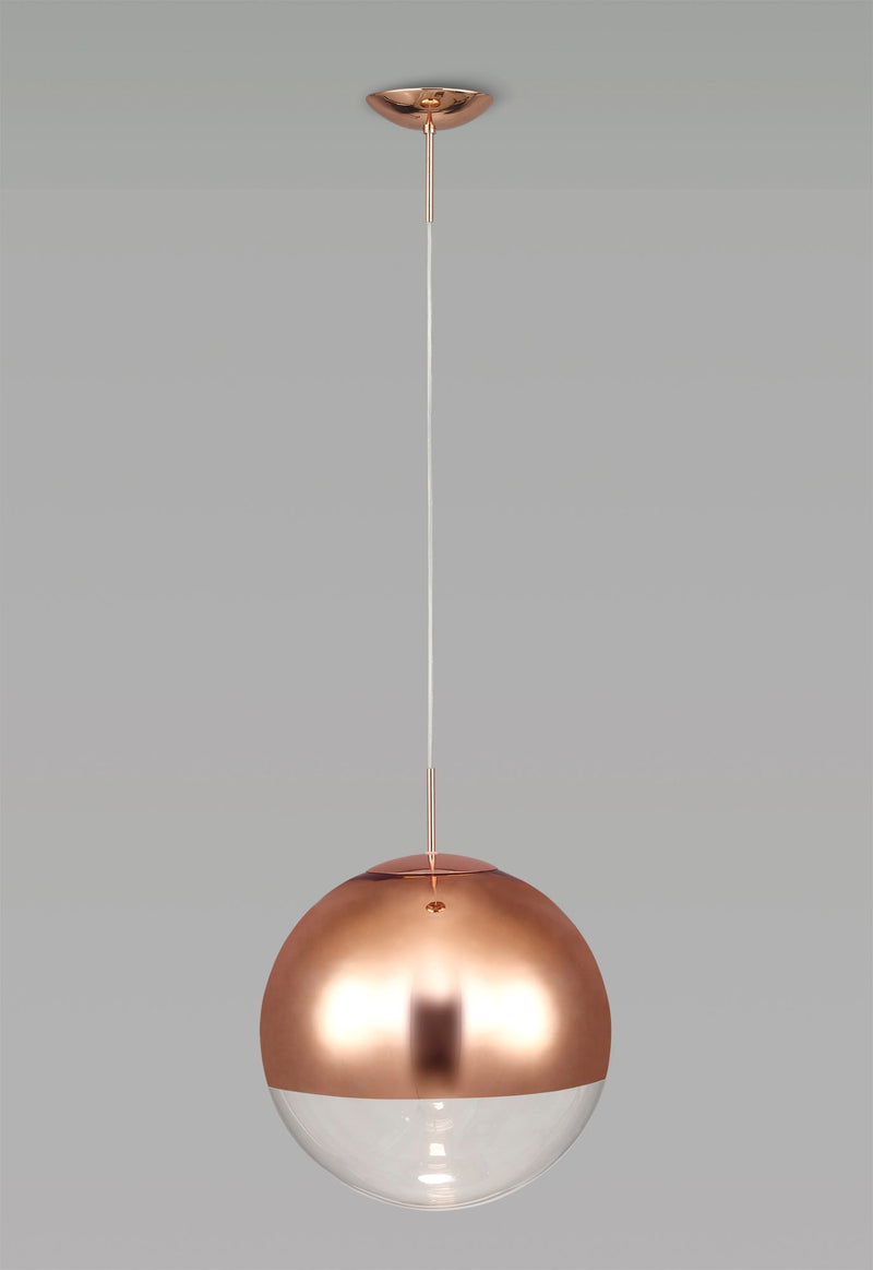 Deco Miranda Large Ball Pendant 1 Light E27 Copper Suspension With Copper Mirrored/Clear Glass Globe • D0654