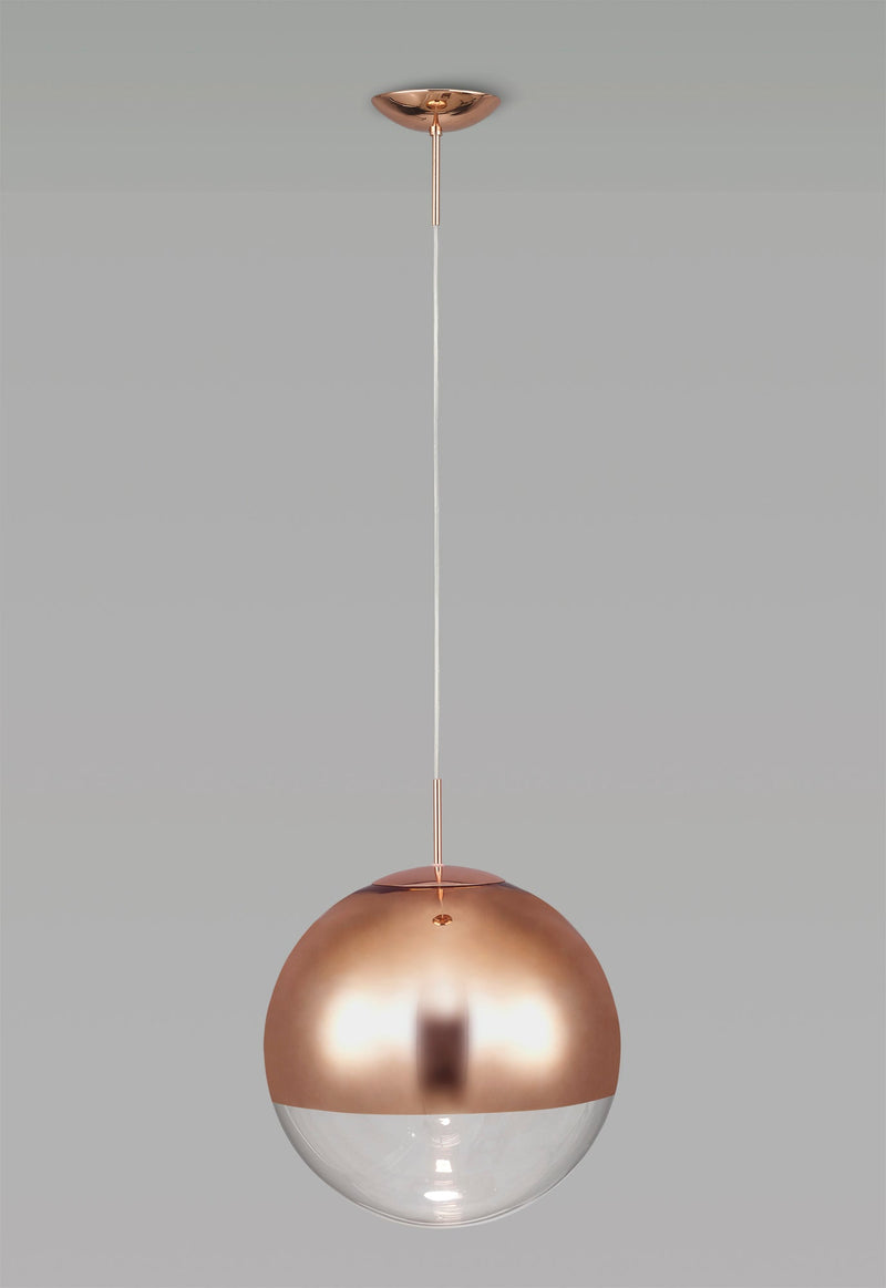 Deco Miranda Large Ball Pendant 1 Light E27 Copper Suspension With Copper Mirrored/Clear Glass Globe • D0654