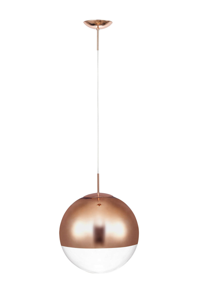 Deco Miranda Large Ball Pendant 1 Light E27 Copper Suspension With Copper Mirrored/Clear Glass Globe • D0654