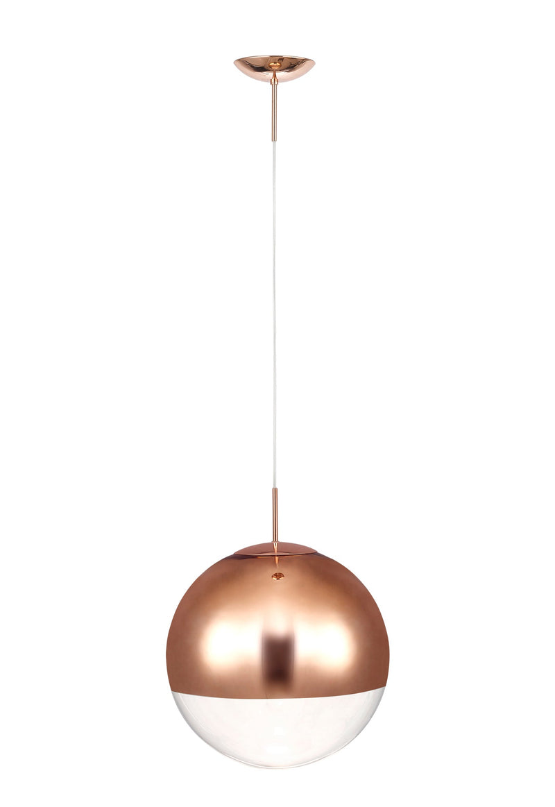 Deco Miranda Large Ball Pendant 1 Light E27 Copper Suspension With Copper Mirrored/Clear Glass Globe • D0654