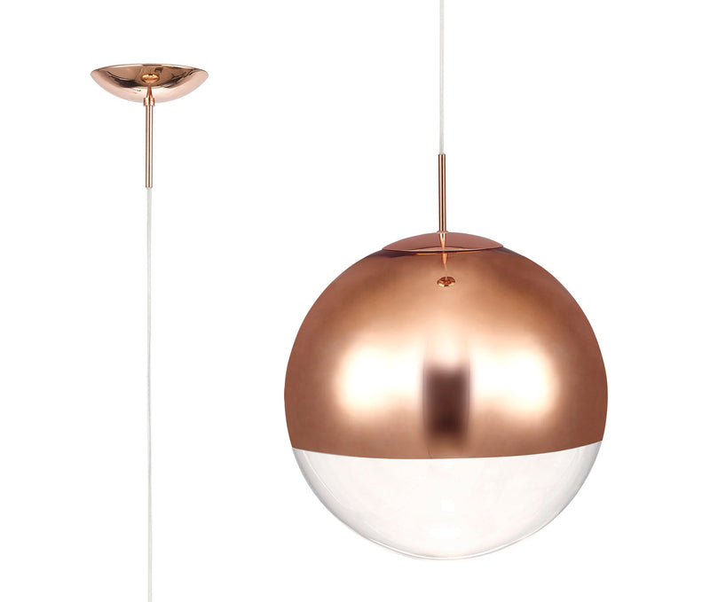 Deco Miranda Large Ball Pendant 1 Light E27 Copper Suspension With Copper Mirrored/Clear Glass Globe • D0654