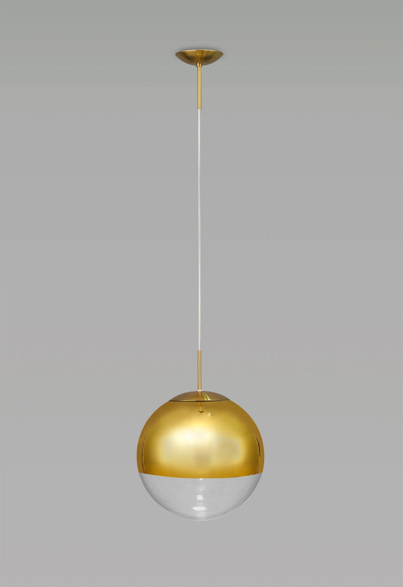 Deco Miranda Small Ball Pendant 1 Light E27 Antique Gold Suspension with Gold Mirrored/Clear Glass Globe • D0655