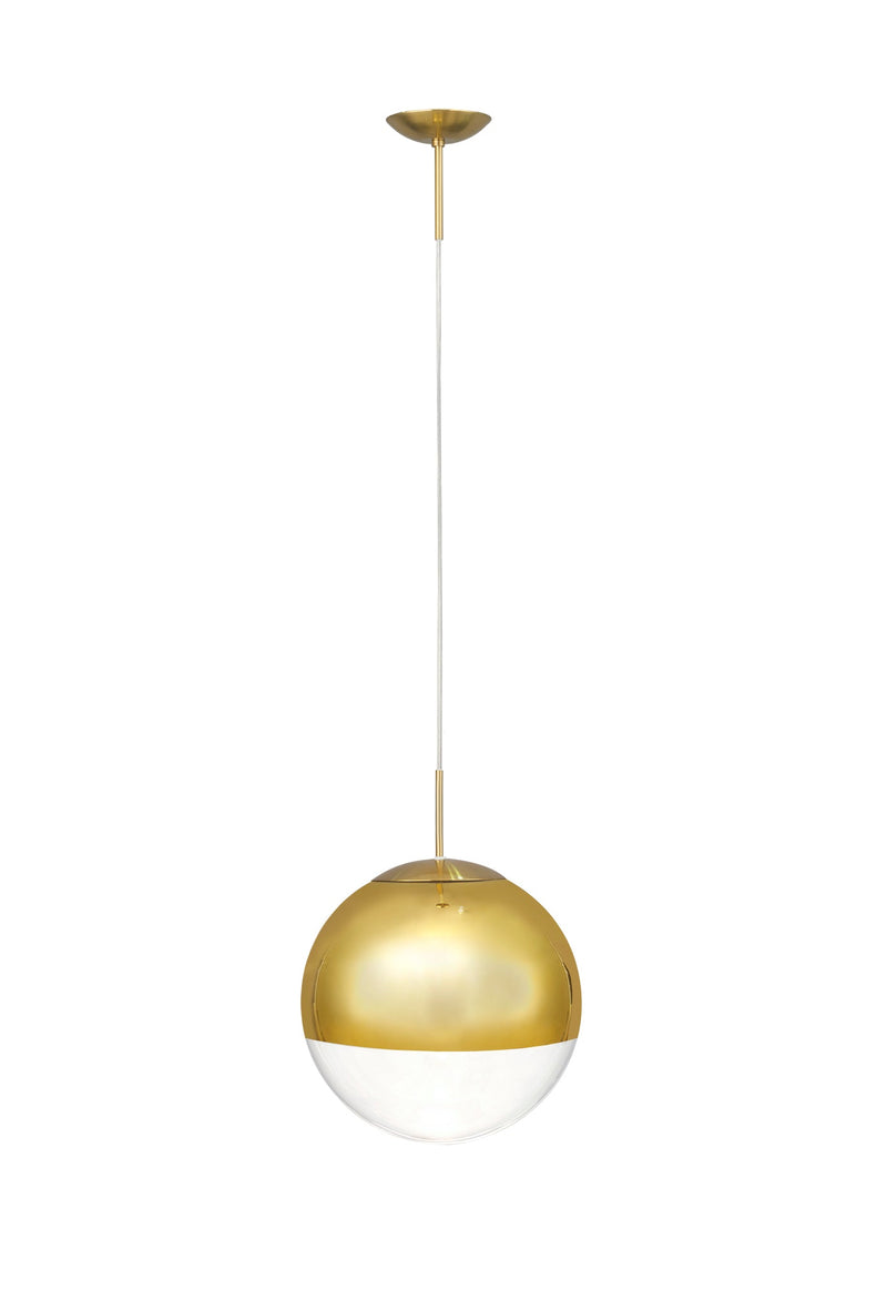 Deco Miranda Small Ball Pendant 1 Light E27 Antique Gold Suspension with Gold Mirrored/Clear Glass Globe • D0655