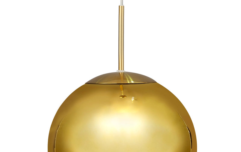 Deco Miranda Small Ball Pendant 1 Light E27 Antique Gold Suspension with Gold Mirrored/Clear Glass Globe • D0655