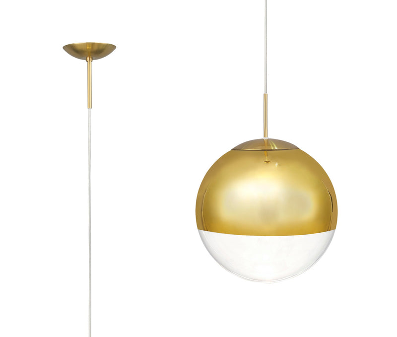 Deco Miranda Small Ball Pendant 1 Light E27 Antique Gold Suspension with Gold Mirrored/Clear Glass Globe • D0655