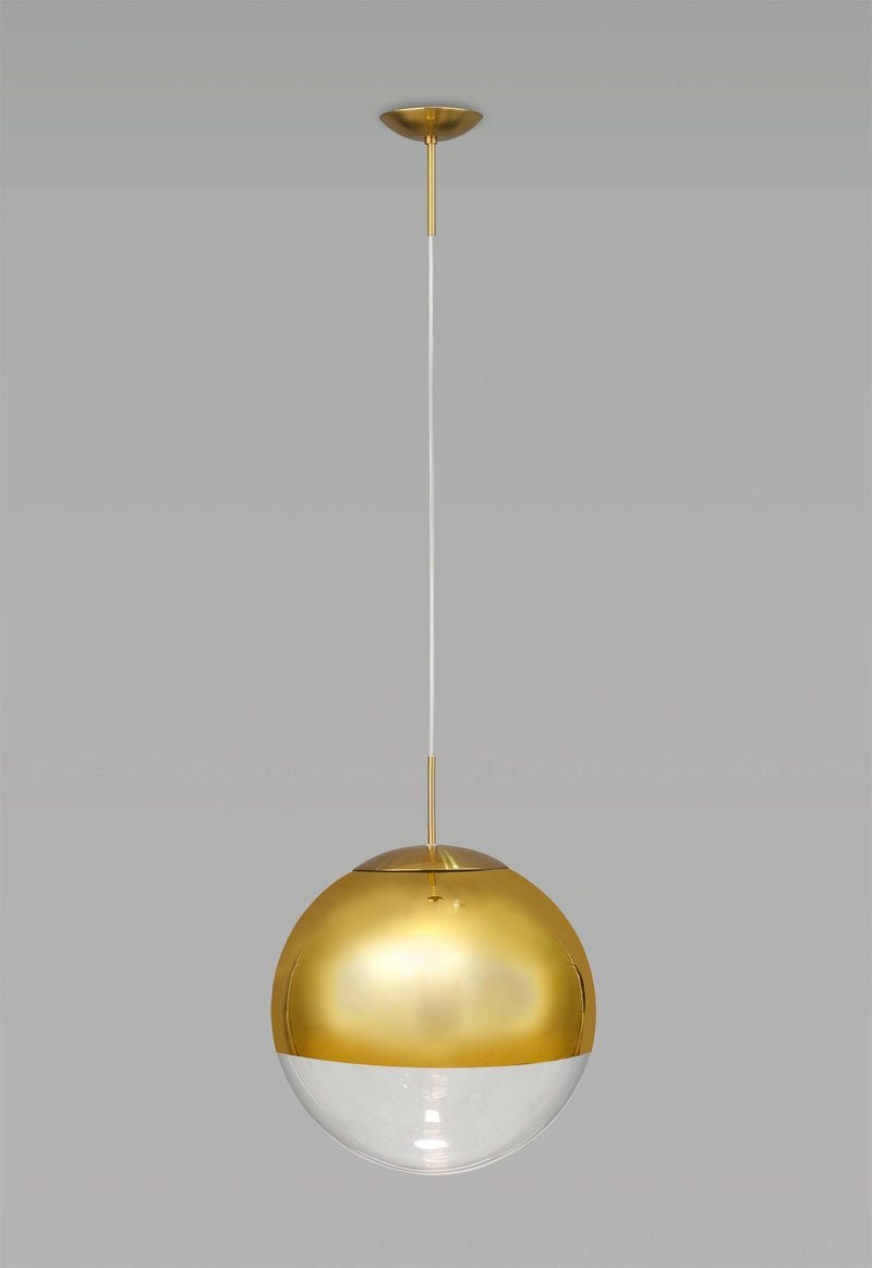 Deco Miranda Medium Ball Pendant 1 Light E27 Antique Gold Suspension with Gold Mirrored/Clear Glass Globe • D0656