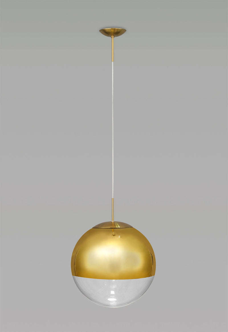Deco Miranda Medium Ball Pendant 1 Light E27 Antique Gold Suspension with Gold Mirrored/Clear Glass Globe • D0656