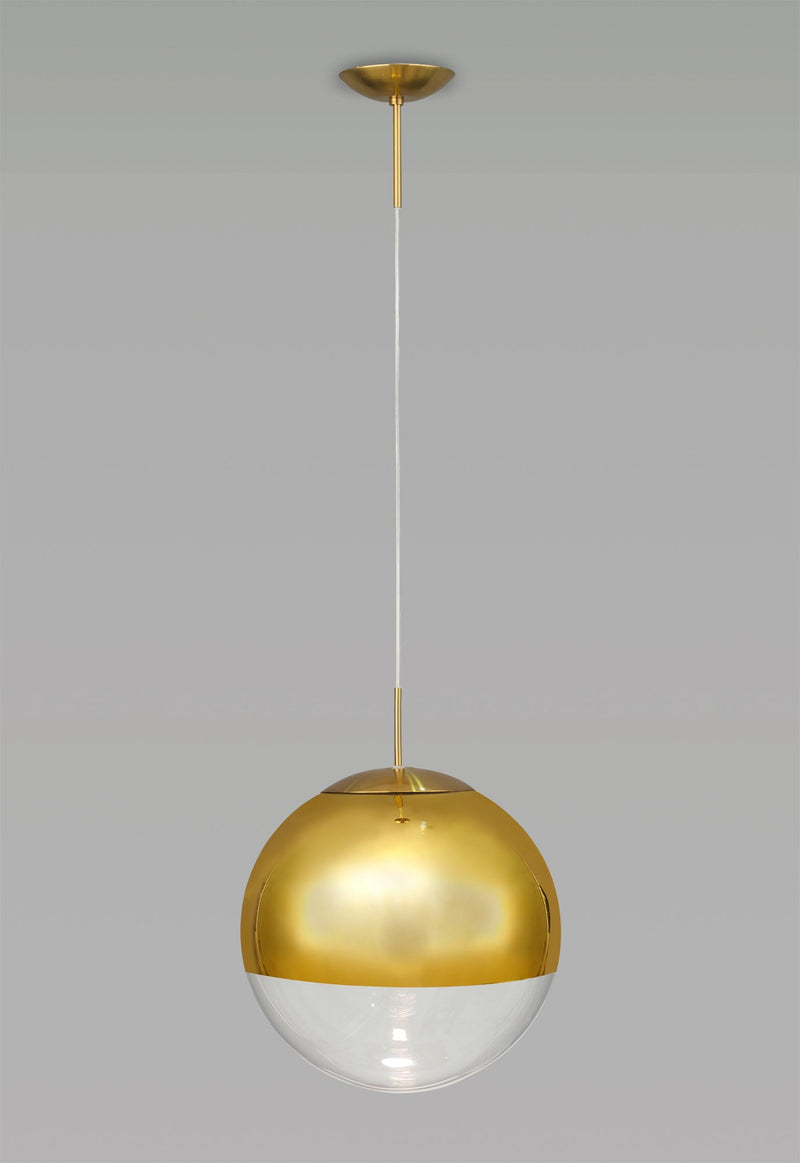 Deco Miranda Large Ball Pendant 1 Light E27 Antique Gold Suspension with Gold Mirrored/Clear Glass Globe • D0657