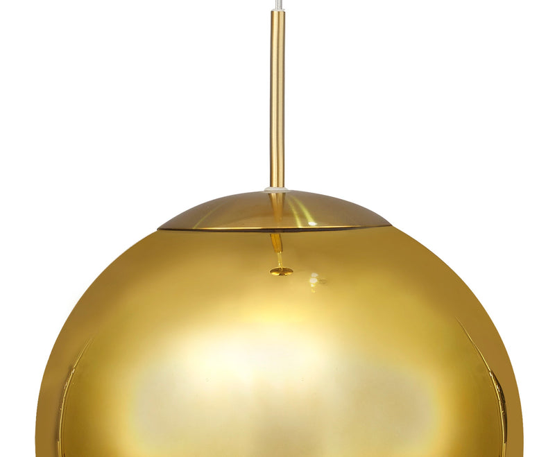 Deco Miranda Large Ball Pendant 1 Light E27 Antique Gold Suspension with Gold Mirrored/Clear Glass Globe • D0657