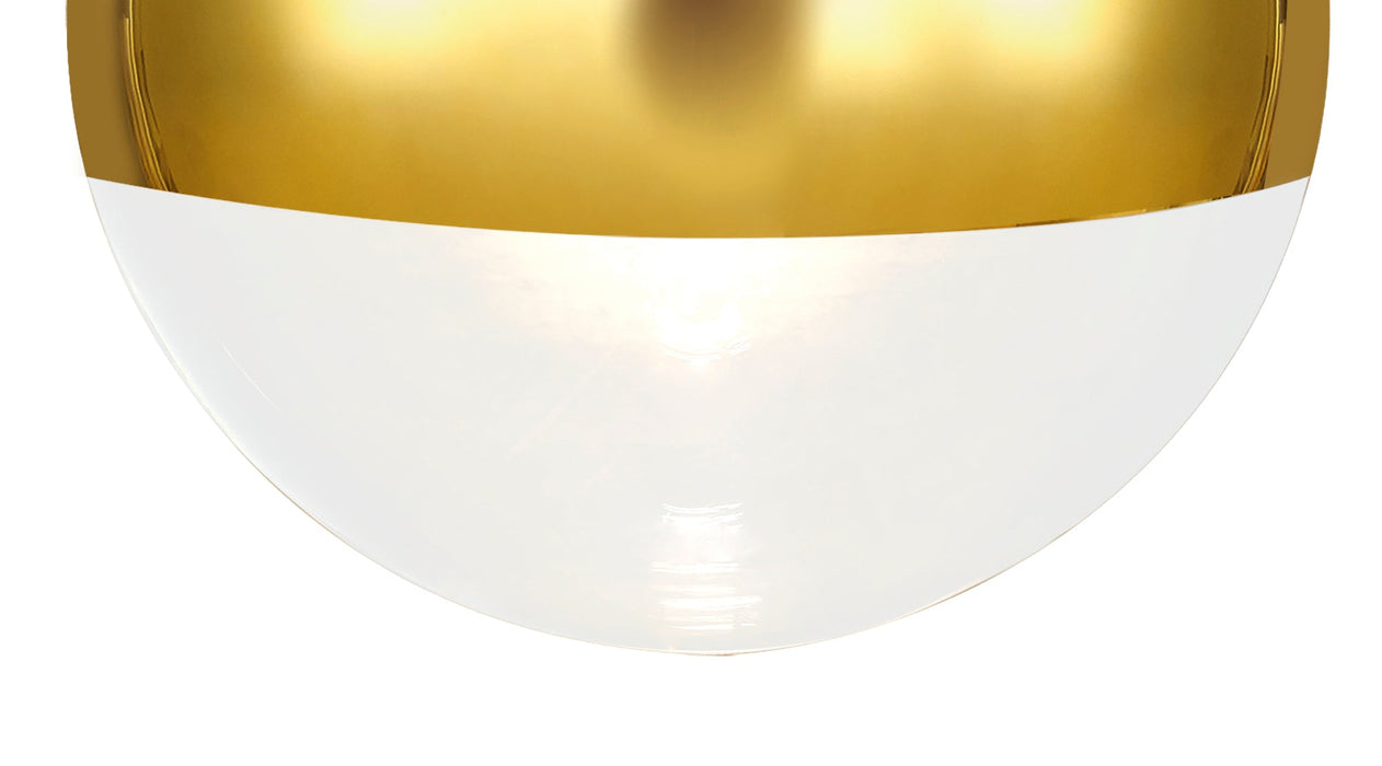 Deco Miranda Large Ball Pendant 1 Light E27 Antique Gold Suspension with Gold Mirrored/Clear Glass Globe • D0657