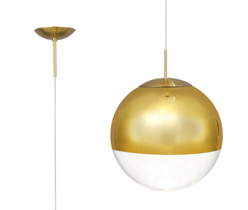 Deco Miranda Large Ball Pendant 1 Light E27 Antique Gold Suspension with Gold Mirrored/Clear Glass Globe • D0657