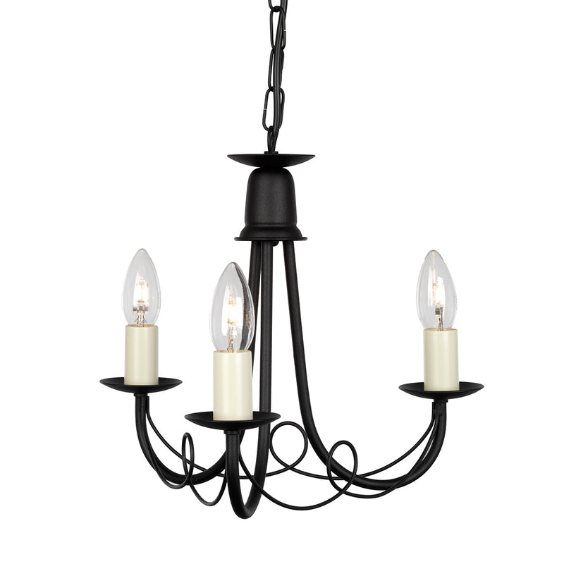 Elstead Lighting MN3-BLACK Minster 3 Light Chandelier Black Finish