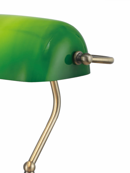 Deco Morgan Bankers Table Lamp 1 Light E27 Antique Brass/Green Glass • D0085