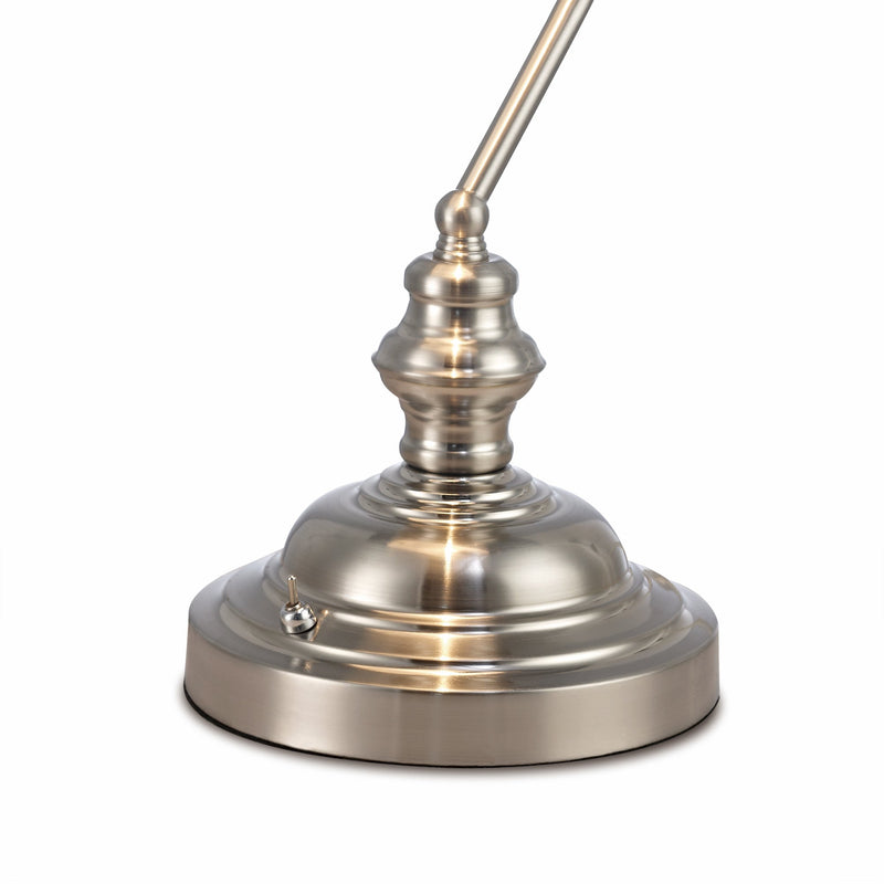 Deco Morgan Bankers Table Lamp 1 Light E27 Satin Nickel/White Glass • D0086