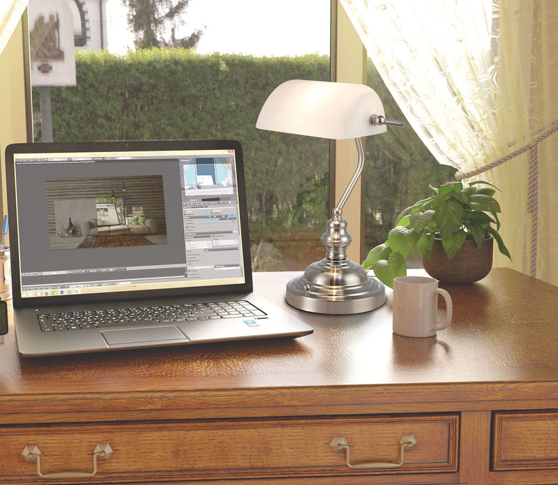 Deco Morgan Bankers Table Lamp 1 Light E27 Antique Brass/Green Glass • D0085