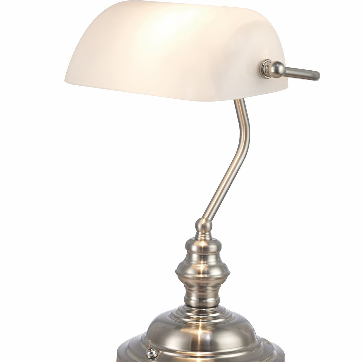 Deco Morgan Bankers Table Lamp 1 Light E27 Satin Nickel/White 