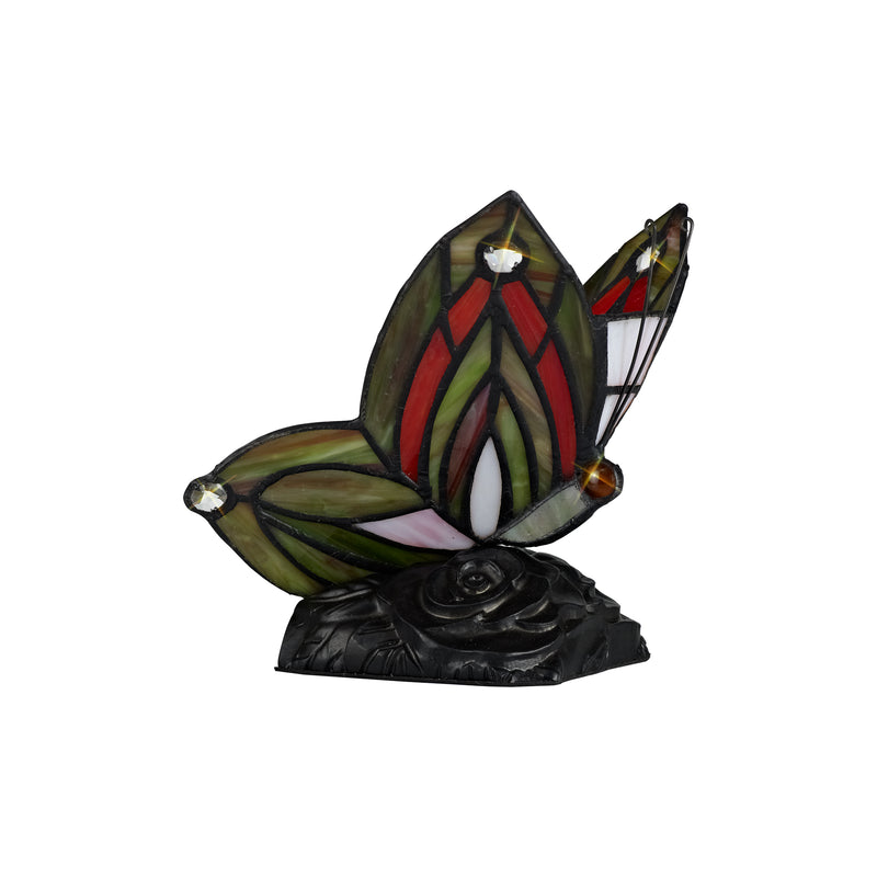 Regal Lighting SL-2001 1 Light Butterfly Tiffany Table Lamp Green And Red With Clear Crystal Shade