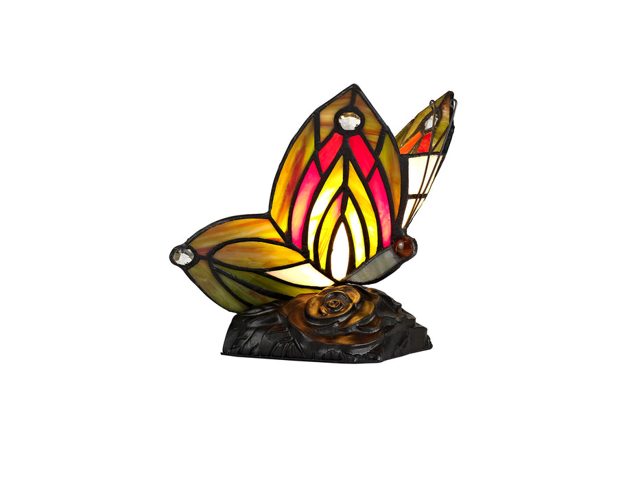 Regal Lighting SL-2001 1 Light Butterfly Tiffany Table Lamp Green And Red With Clear Crystal Shade