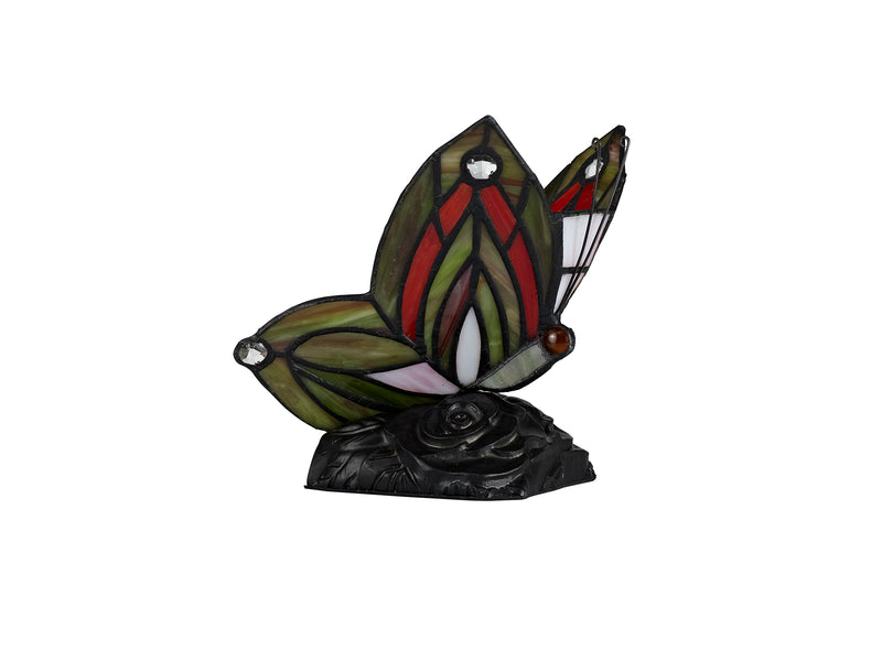 Regal Lighting SL-2001 1 Light Butterfly Tiffany Table Lamp Green And Red With Clear Crystal Shade
