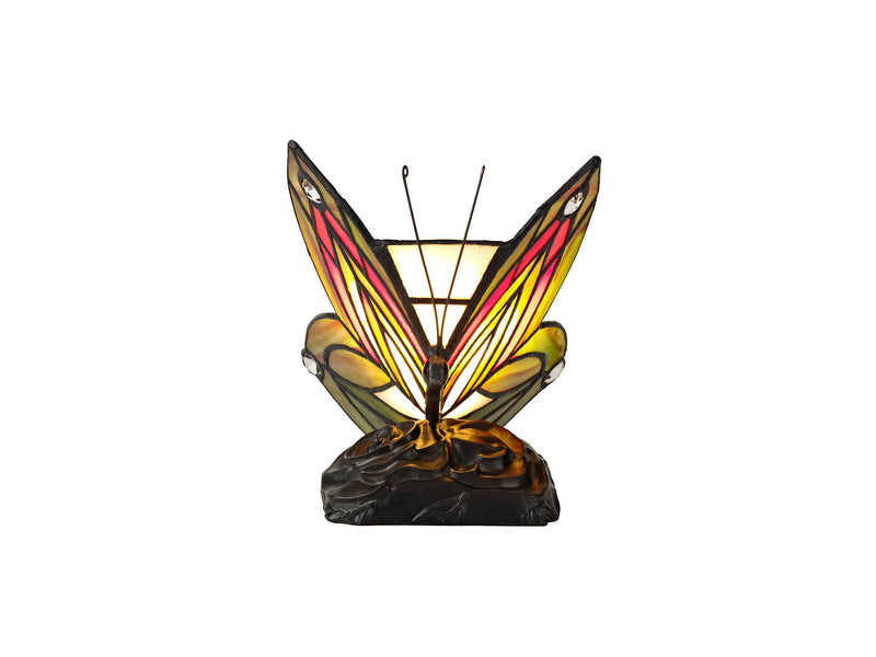 Regal Lighting SL-2001 1 Light Butterfly Tiffany Table Lamp Green And Red With Clear Crystal Shade