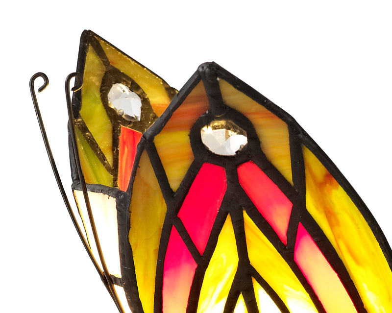 Regal Lighting SL-2001 1 Light Butterfly Tiffany Table Lamp Green And Red With Clear Crystal Shade