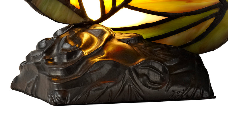Regal Lighting SL-2001 1 Light Butterfly Tiffany Table Lamp Green And Red With Clear Crystal Shade