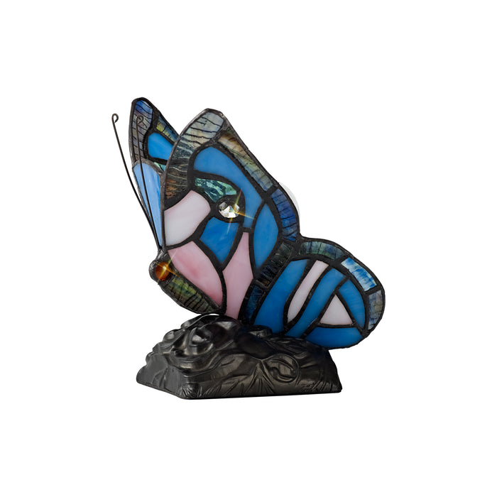 Regal Lighting SL-2000 1 Light Butterfly Tiffany Table Lamp Blue And Pink With Clear Crystal Shade