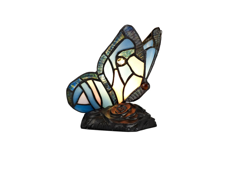Regal Lighting SL-2000 1 Light Butterfly Tiffany Table Lamp Blue And Pink With Clear Crystal Shade