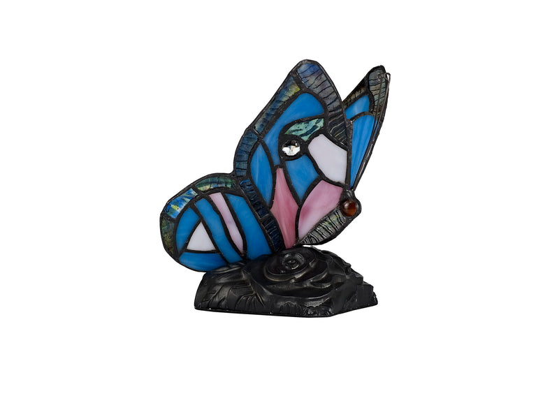 Regal Lighting SL-2000 1 Light Butterfly Tiffany Table Lamp Blue And Pink With Clear Crystal Shade