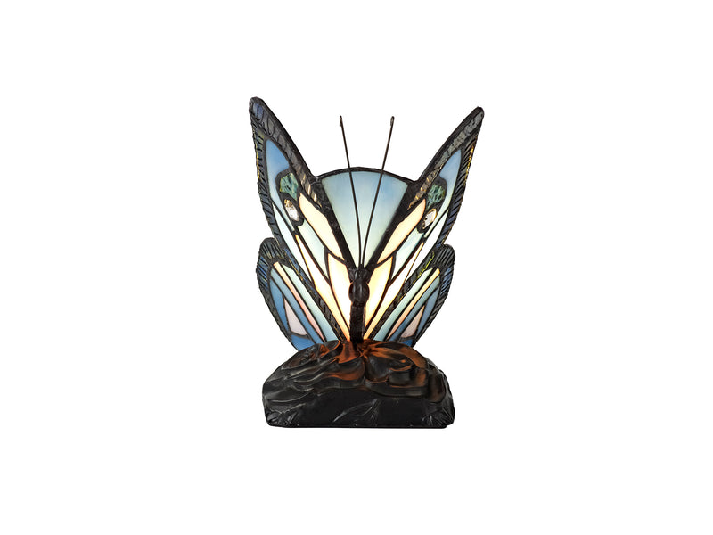 Regal Lighting SL-2000 1 Light Butterfly Tiffany Table Lamp Blue And Pink With Clear Crystal Shade
