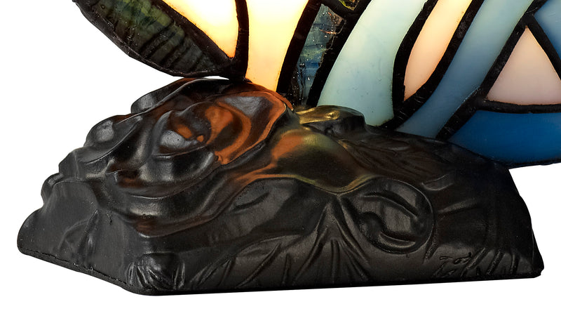 Regal Lighting SL-2000 1 Light Butterfly Tiffany Table Lamp Blue And Pink With Clear Crystal Shade