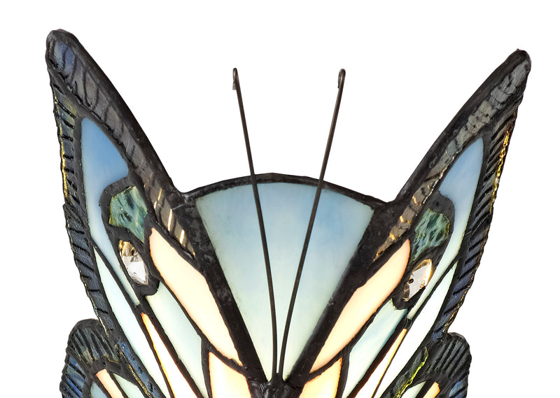 Regal Lighting SL-2000 1 Light Butterfly Tiffany Table Lamp Blue And Pink With Clear Crystal Shade