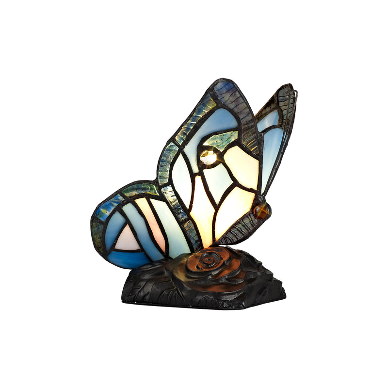 Regal Lighting SL-2000 1 Light Butterfly Tiffany Table Lamp Blue And Pink With Clear Crystal Shade