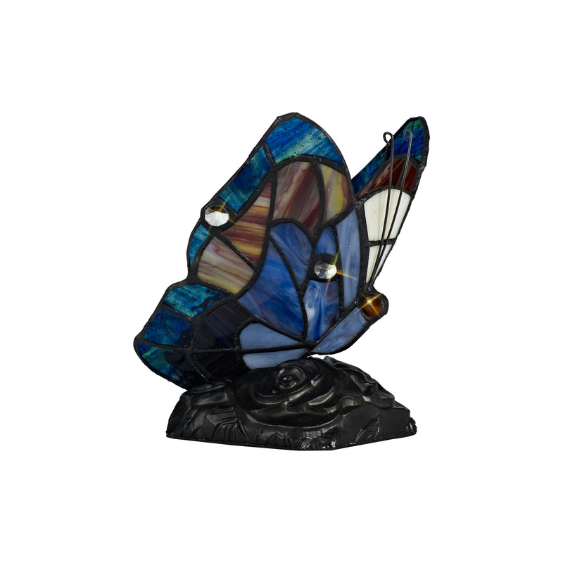 Regal Lighting SL-1999 1 Light Butterfly Tiffany Table Lamp Blue And Brown With Clear Crystal Shade