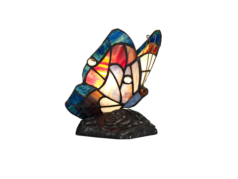Regal Lighting SL-1999 1 Light Butterfly Tiffany Table Lamp Blue And Brown With Clear Crystal Shade