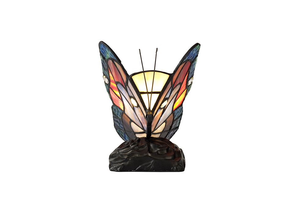 Regal Lighting SL-1999 1 Light Butterfly Tiffany Table Lamp Blue And Brown With Clear Crystal Shade
