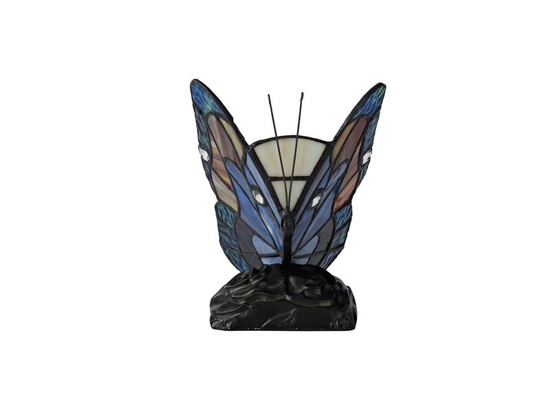 Regal Lighting SL-1999 1 Light Butterfly Tiffany Table Lamp Blue And Brown With Clear Crystal Shade
