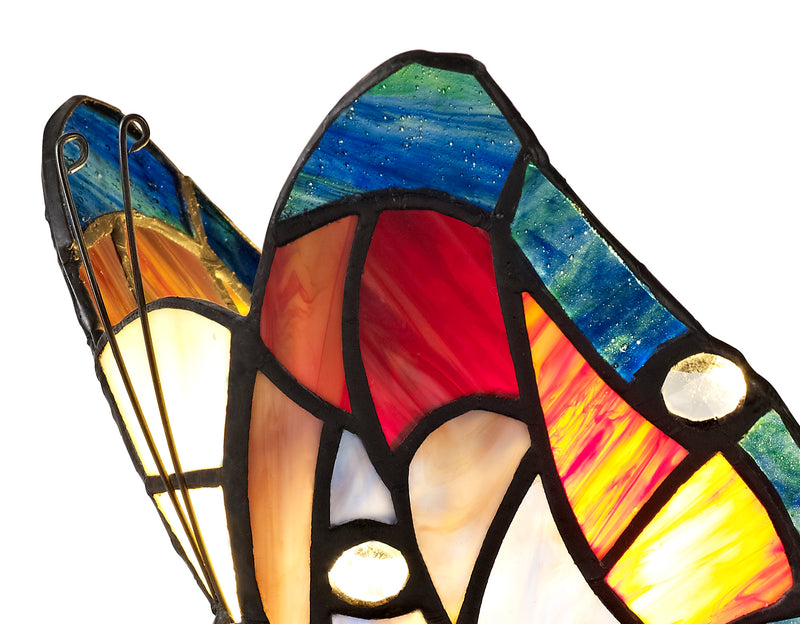 Regal Lighting SL-1999 1 Light Butterfly Tiffany Table Lamp Blue And Brown With Clear Crystal Shade