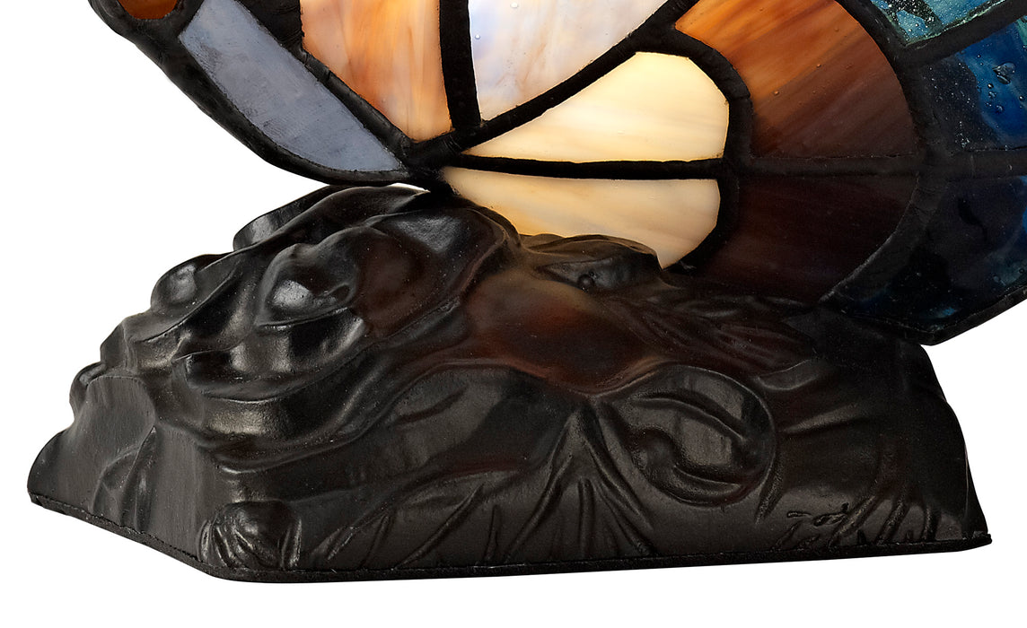Regal Lighting SL-1999 1 Light Butterfly Tiffany Table Lamp Blue And Brown With Clear Crystal Shade