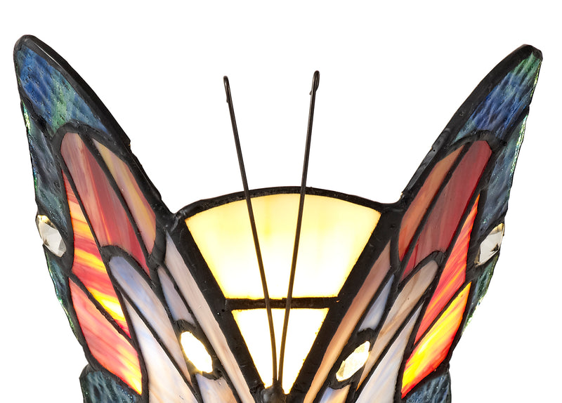 Regal Lighting SL-1999 1 Light Butterfly Tiffany Table Lamp Blue And Brown With Clear Crystal Shade