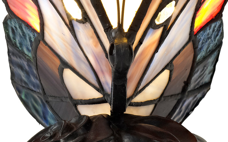 Regal Lighting SL-1999 1 Light Butterfly Tiffany Table Lamp Blue And Brown With Clear Crystal Shade