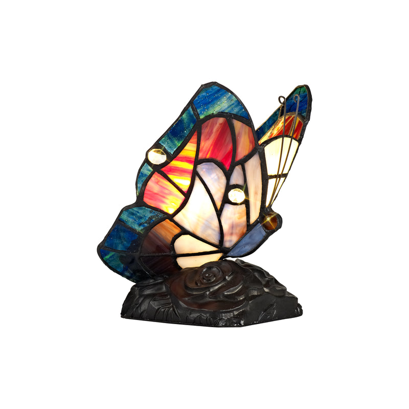 Regal Lighting SL-1999 1 Light Butterfly Tiffany Table Lamp Blue And Brown With Clear Crystal Shade