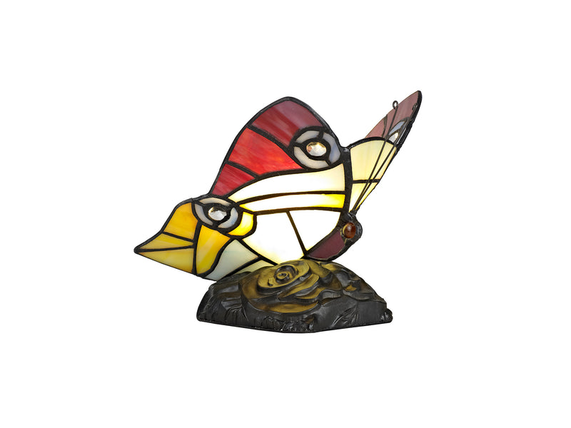 Regal Lighting SL-1998 1 Light Butterfly Tiffany Table Lamp Red, Yellow And Blue With Clear Crystal Shade