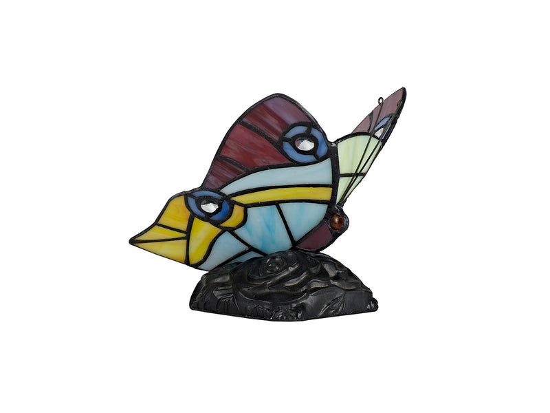 Regal Lighting SL-1998 1 Light Butterfly Tiffany Table Lamp Red, Yellow And Blue With Clear Crystal Shade