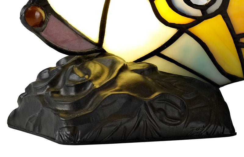 Regal Lighting SL-1998 1 Light Butterfly Tiffany Table Lamp Red, Yellow And Blue With Clear Crystal Shade