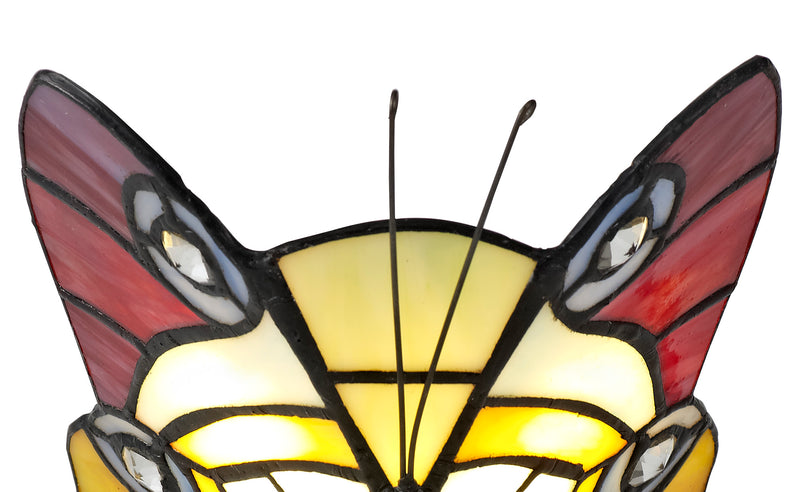 Regal Lighting SL-1998 1 Light Butterfly Tiffany Table Lamp Red, Yellow And Blue With Clear Crystal Shade